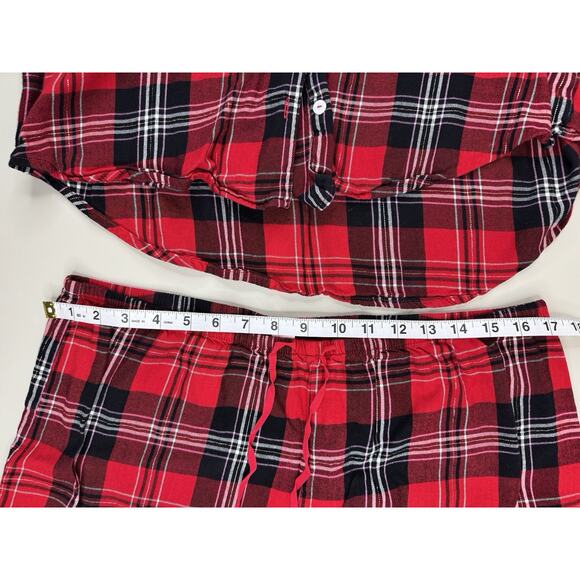 Victoria’s Secret Plaid Pajama Set Top & Shorts Red Black L Cozy Holiday Prep - Picture 2 of 13